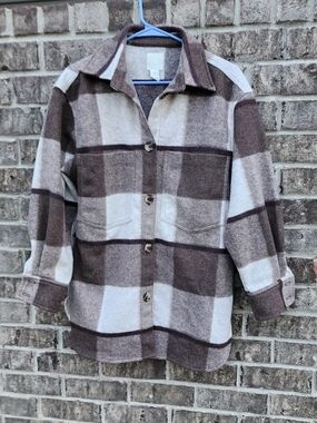 H&M Gray and Cream Striped Knit Long Shacket